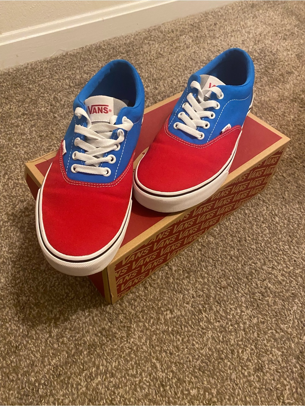 Vans Two-Tone Red and Blue Low-Top Sneakers